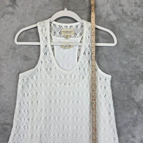 Denim & Supply Ralph Lauren Dress Womens Medium White Crochet Racerback Lined - Picture 8 of 11